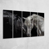 Black And White Horse, Horse Couple, Multi Panels, 5 Pieces B, Canvas Prints Wall Art Home Decor,X Large Canvas