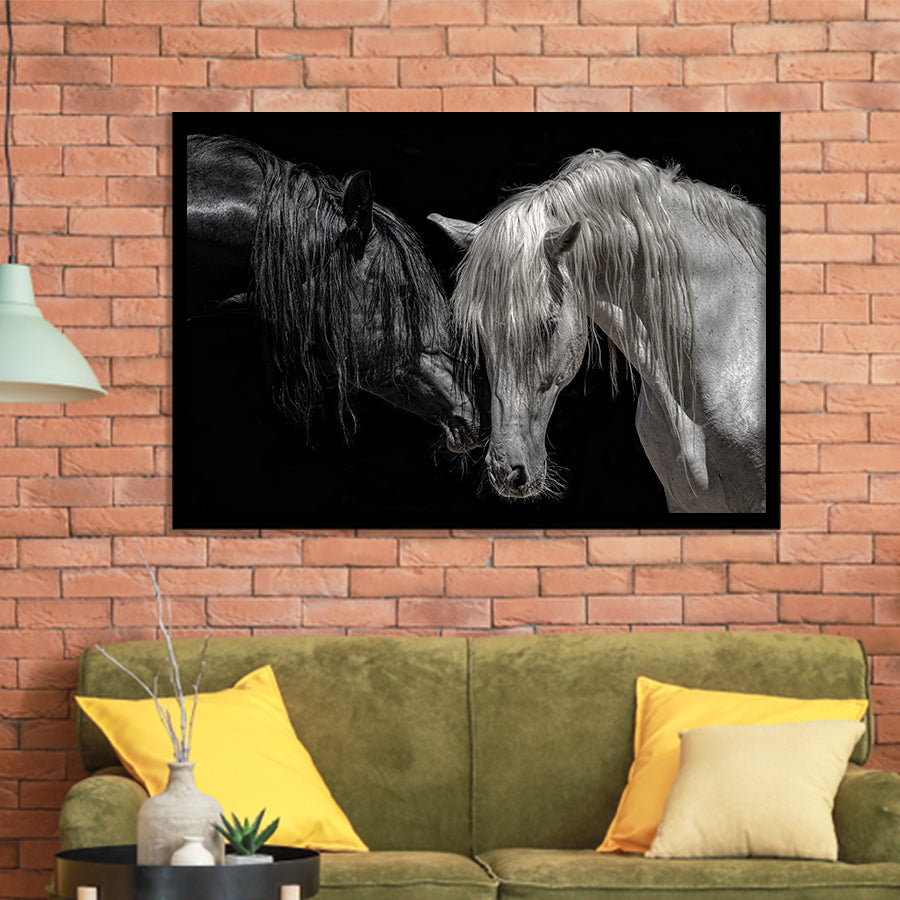 Black And White Horse, Horse Couple, Framed Art Prints Wall Art Home Decor, Ready to Hang