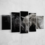 Black And White Horse, Horse Couple, Multi Panels, 5 Pieces, Canvas Prints Wall Art Home Decor