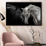 Black And White Horse, Horse Couple, Framed Canvas Prints Wall Art Home Decor,Floating Frame, Ready to Hang