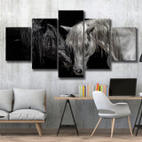 Black And White Horse, Horse Couple, Multi Panels, 5 Pieces, Canvas Prints Wall Art Home Decor