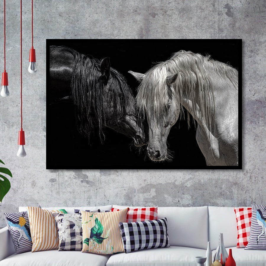 Black And White Horse, Horse Couple, Framed Art Prints Wall Art Home Decor, Ready to Hang