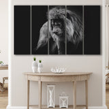 Black And White Lion, Lion Wall Art, Multi Panels, 5 Pieces B, Canvas Prints Wall Art Home Decor,X Large Canvas
