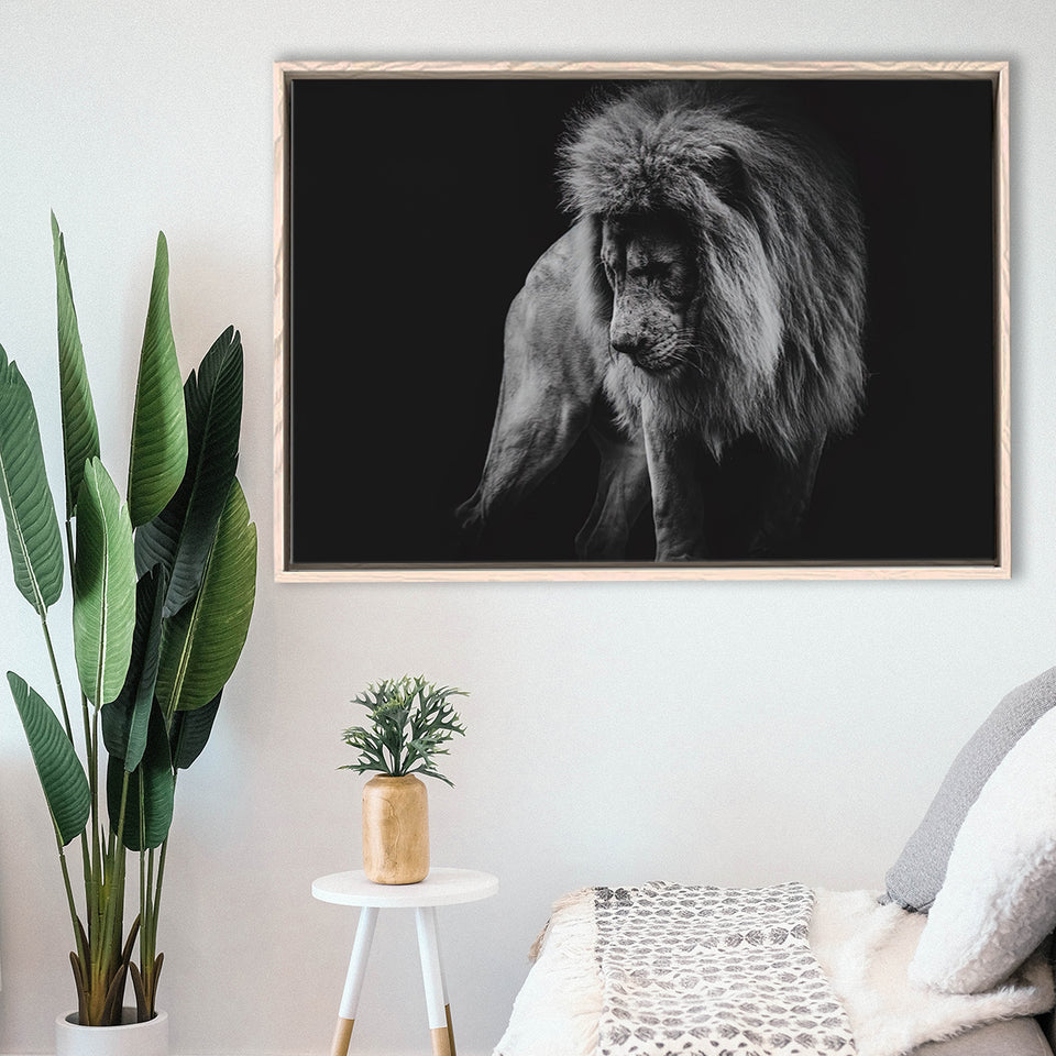 Black And White Lion, Lion Wall Art, Framed Canvas Prints Wall Art Home Decor,Floating Frame, Ready to Hang
