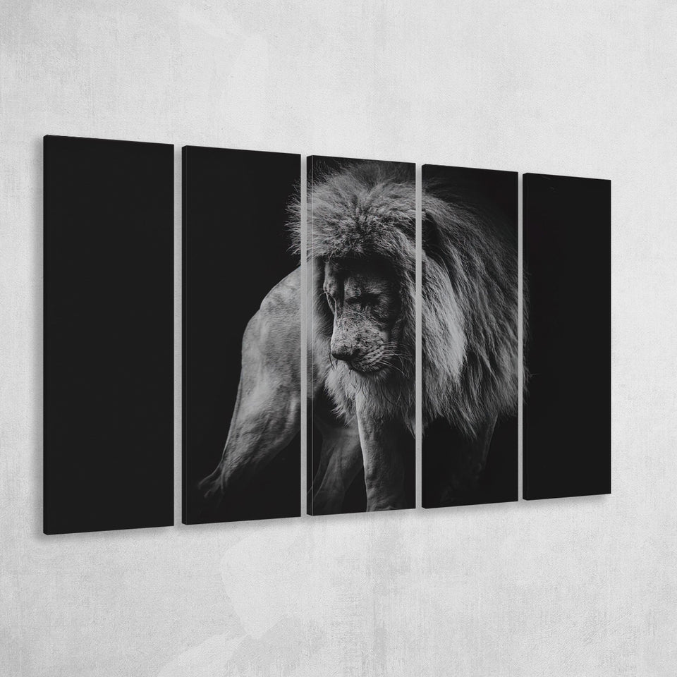 Black And White Lion, Lion Wall Art, Multi Panels, 5 Pieces B, Canvas Prints Wall Art Home Decor,X Large Canvas