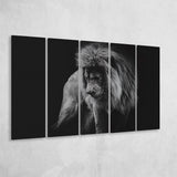 Black And White Lion, Lion Wall Art, Multi Panels, 5 Pieces B, Canvas Prints Wall Art Home Decor,X Large Canvas