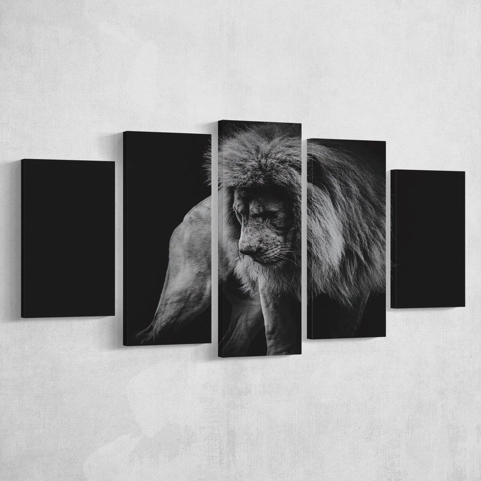 Black And White Lion, Lion Wall Art, Multi Panels, 5 Pieces, Canvas Prints Wall Art Home Decor