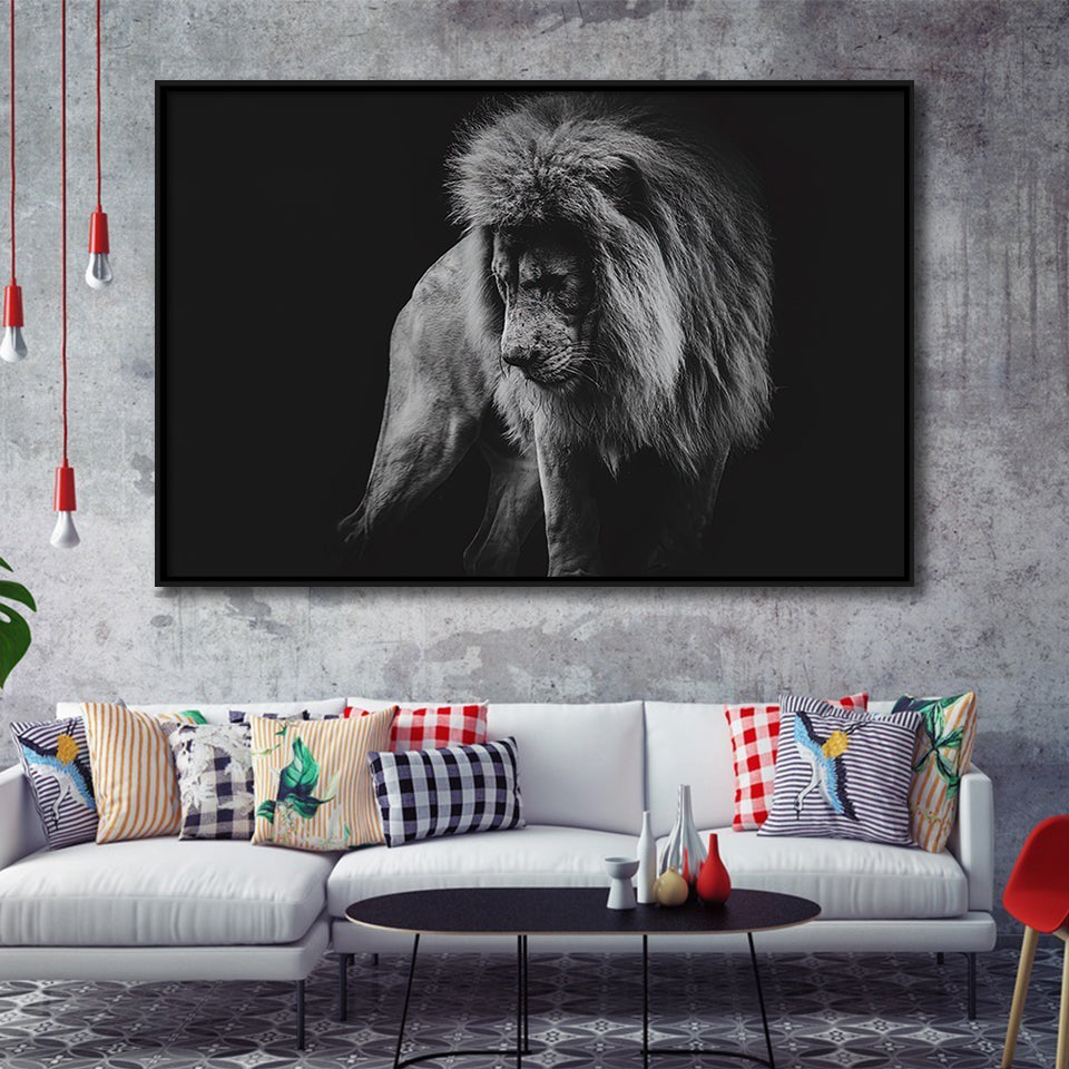 Black And White Lion, Lion Wall Art, Framed Canvas Prints Wall Art Home Decor,Floating Frame, Ready to Hang