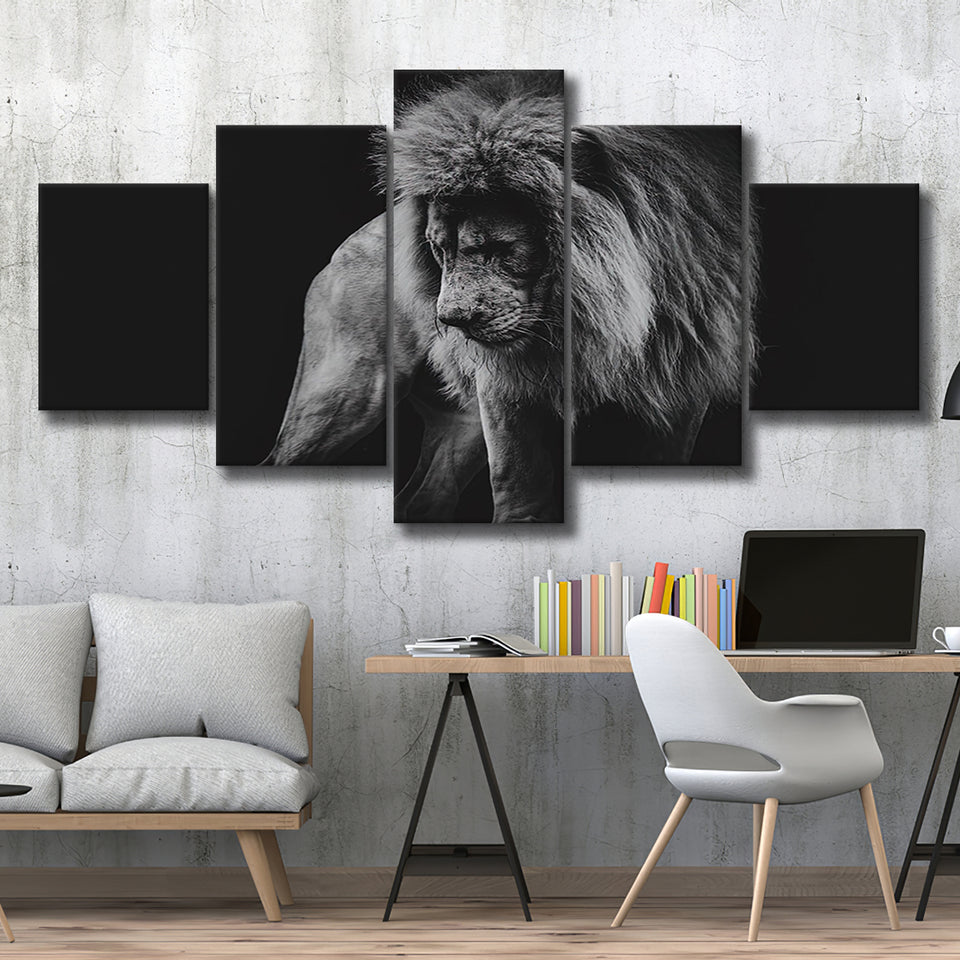 Black And White Lion, Lion Wall Art, Multi Panels, 5 Pieces, Canvas Prints Wall Art Home Decor