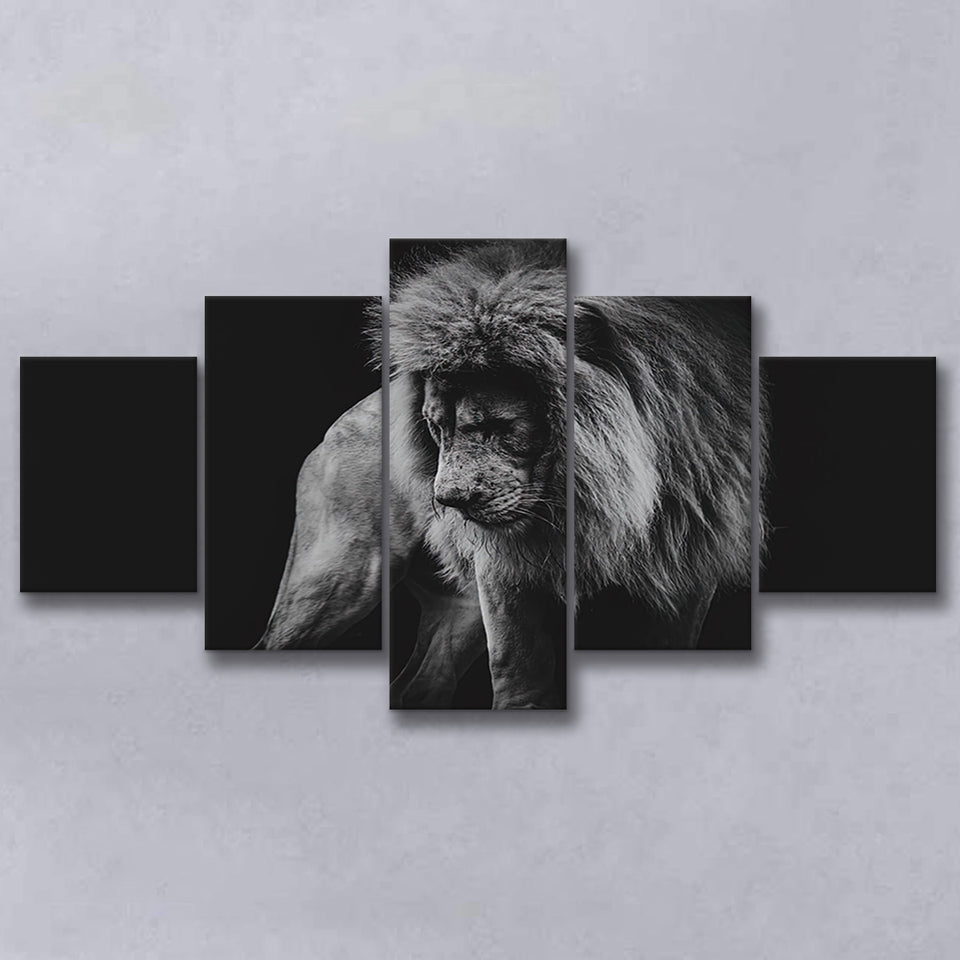 Black And White Lion, Lion Wall Art, Multi Panels, 5 Pieces, Canvas Prints Wall Art Home Decor
