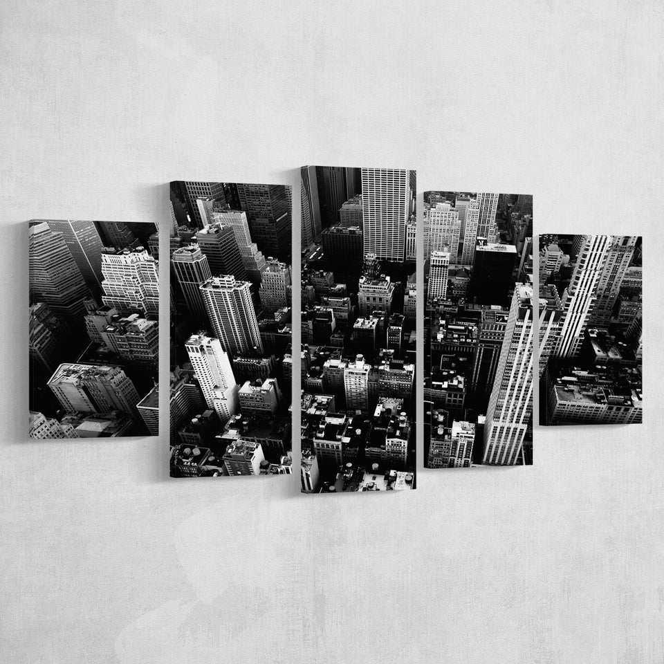 Black And White New York 5 Piece Canvas Prints Wall Art Decor, Multi Panels, Mixed Canvas
