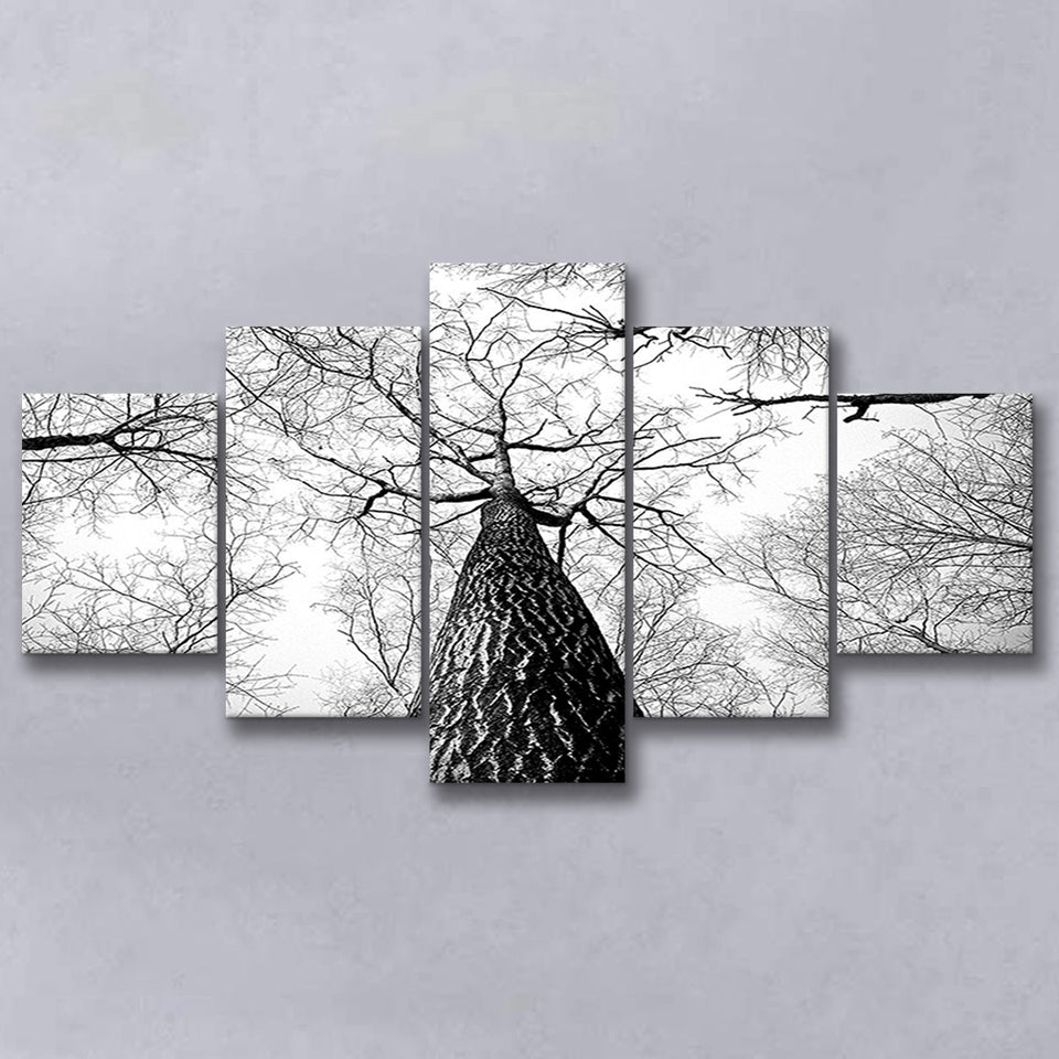 Black And White  Trees Art 5 Piece Canvas Prints Wall Art Decor, Multi Panels, Mixed Canvas