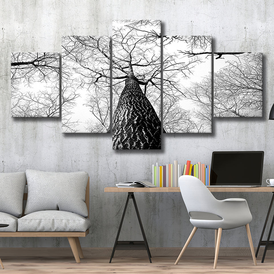Black And White  Trees Art 5 Piece Canvas Prints Wall Art Decor, Multi Panels, Mixed Canvas
