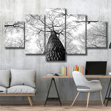 Black And White  Trees Art 5 Piece Canvas Prints Wall Art Decor, Multi Panels, Mixed Canvas