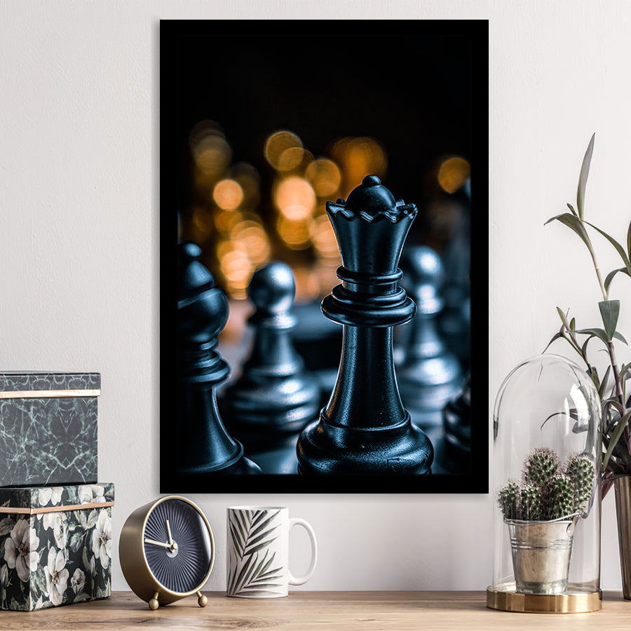 Black Chess Piece Art Framed Art Prints Wall Decor, Framed Picture, Large Picture
