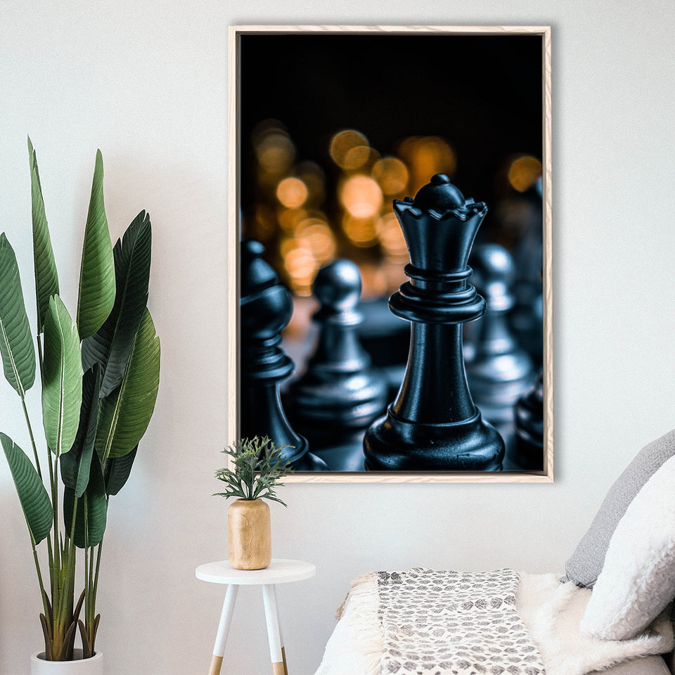 Black Chess Piece Art Framed Canvas Prints Wall Art, Floating Frame, Large Canvas Home Decor