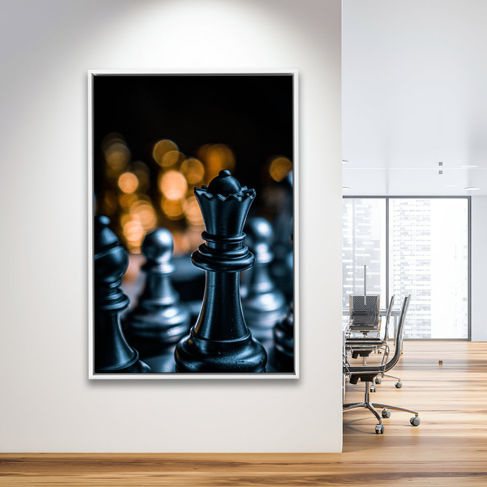 Black Chess Piece Art Framed Canvas Prints Wall Art, Floating Frame, Large Canvas Home Decor
