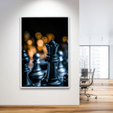 Black Chess Piece Art Framed Canvas Prints Wall Art, Floating Frame, Large Canvas Home Decor