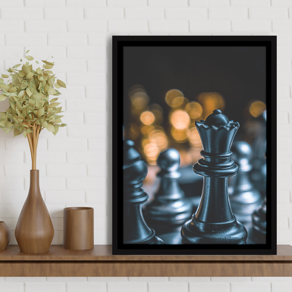 Black Chess Piece Art Framed Canvas Prints Wall Art, Floating Frame, Large Canvas Home Decor