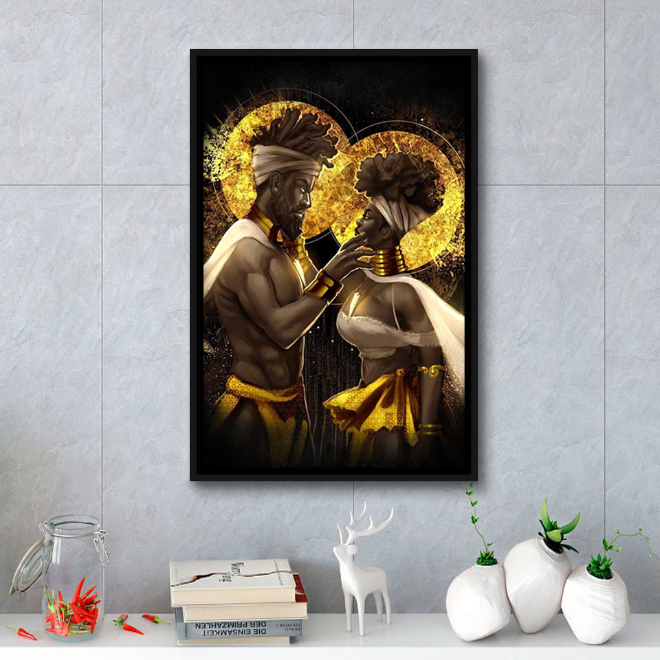 Black Couple King And Queen V5 Framed Canvas Prints Wall Art - Painting Canvas, Framed Picture, Home Art Decor