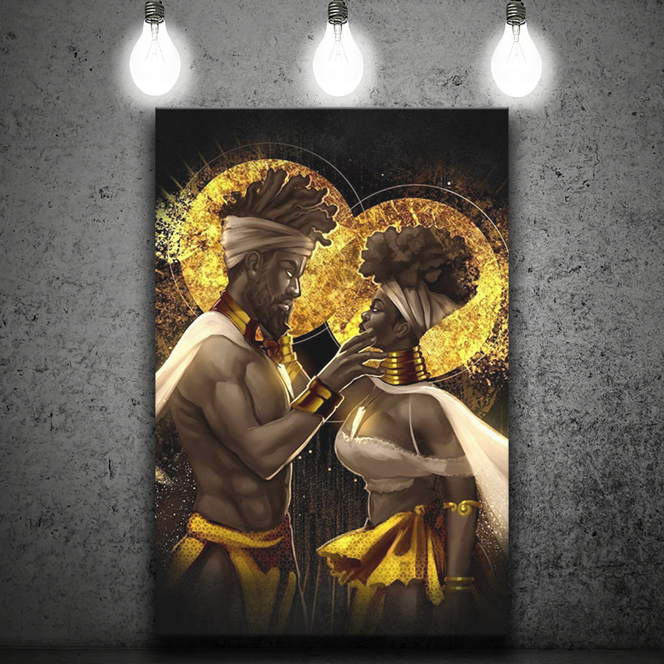 Black Couple King And Queen V5 Canvas Prints Wall Art - Painting Canvas, Wall Decor, Home Decor