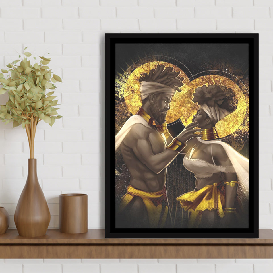 Black Couple King And Queen V5 Framed Canvas Prints Wall Art - Painting Canvas, Framed Picture, Home Art Decor