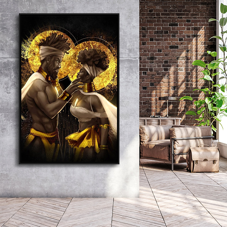 Black Couple King And Queen V5 Framed Canvas Prints Wall Art - Painting Canvas, Framed Picture, Home Art Decor