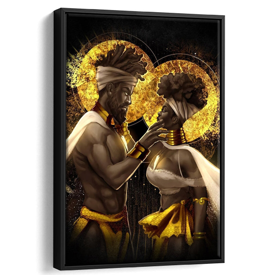 Black Couple King And Queen V5 Framed Canvas Prints Wall Art - Painting Canvas, Framed Picture, Home Art Decor
