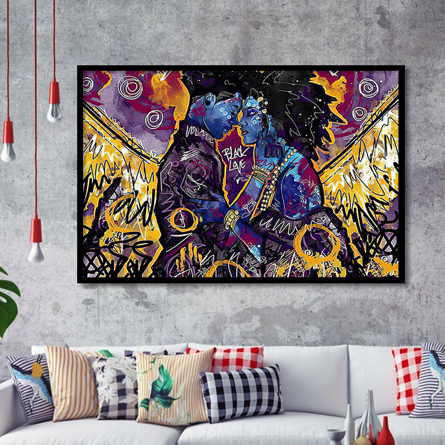 Black Couple Framed Art Prints Wall Decor - Painting Prints,Wall Art, Framed Picture,For Sale