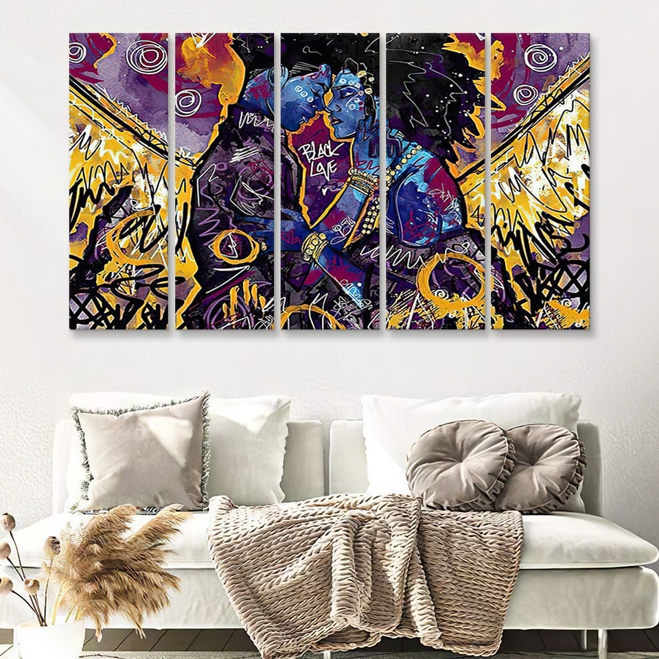 Black Couple 5 Pieces B Canvas Prints Wall Art - Painting Canvas,Wall Decor, Multi Panel,5 Panels