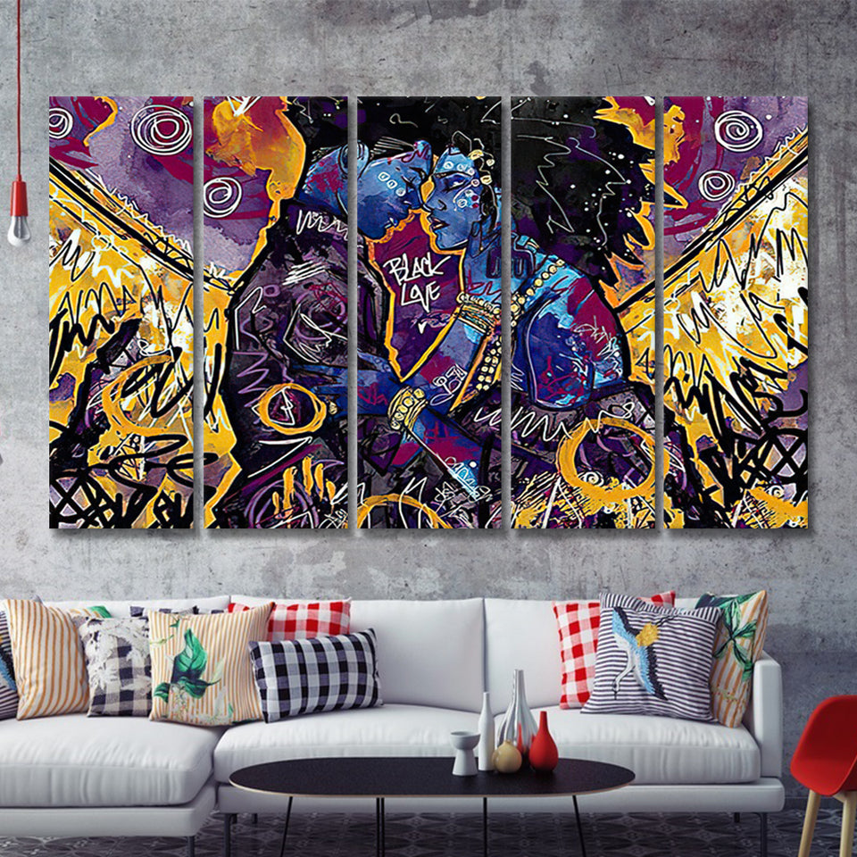 Black Couple 5 Pieces B Canvas Prints Wall Art - Painting Canvas,Wall Decor, Multi Panel,5 Panels