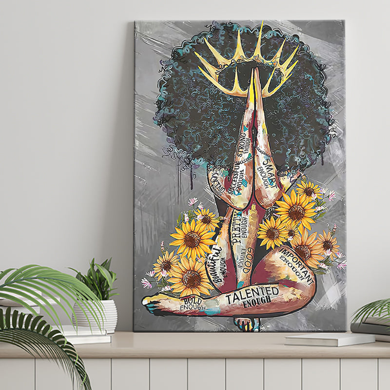 Black Queen Sunflower Praying Canvas African Canvas Prints Wall Art - Painting Canvas, Home Wall Decor, Painting Prints, For Sale