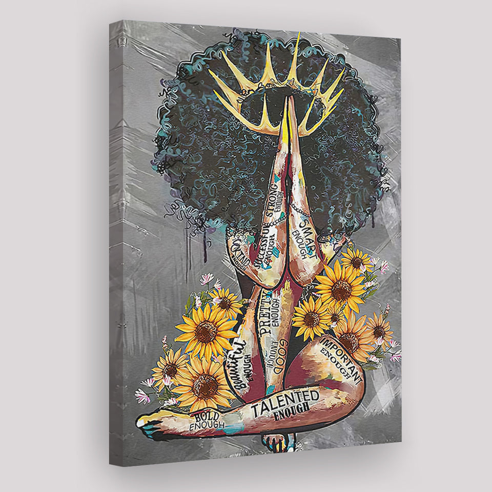 Black Queen Sunflower Praying Canvas African Canvas Prints Wall Art - Painting Canvas, Home Wall Decor, Painting Prints, For Sale