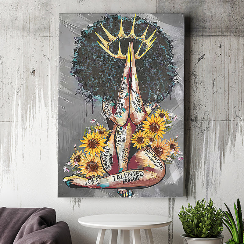 Black Queen Sunflower Praying Canvas African Canvas Prints Wall Art - Painting Canvas, Home Wall Decor, Painting Prints, For Sale