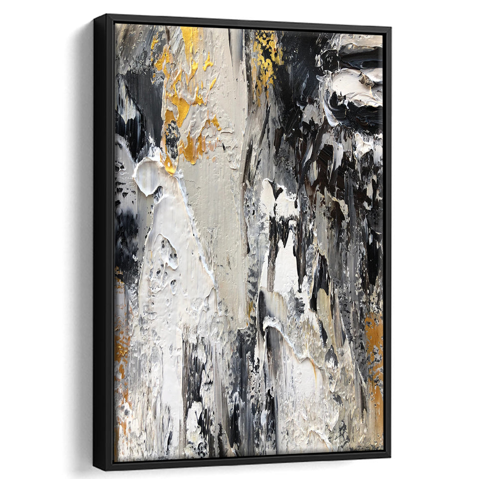Black Gold White Large Abstract Framed Canvas Prints Wall Art - Painting Canvas, Framed Picture, Home Art Decor