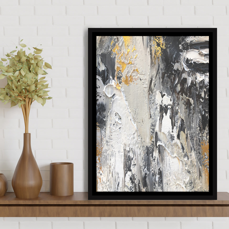 Black Gold White Large Abstract Framed Canvas Prints Wall Art - Painting Canvas, Framed Picture, Home Art Decor