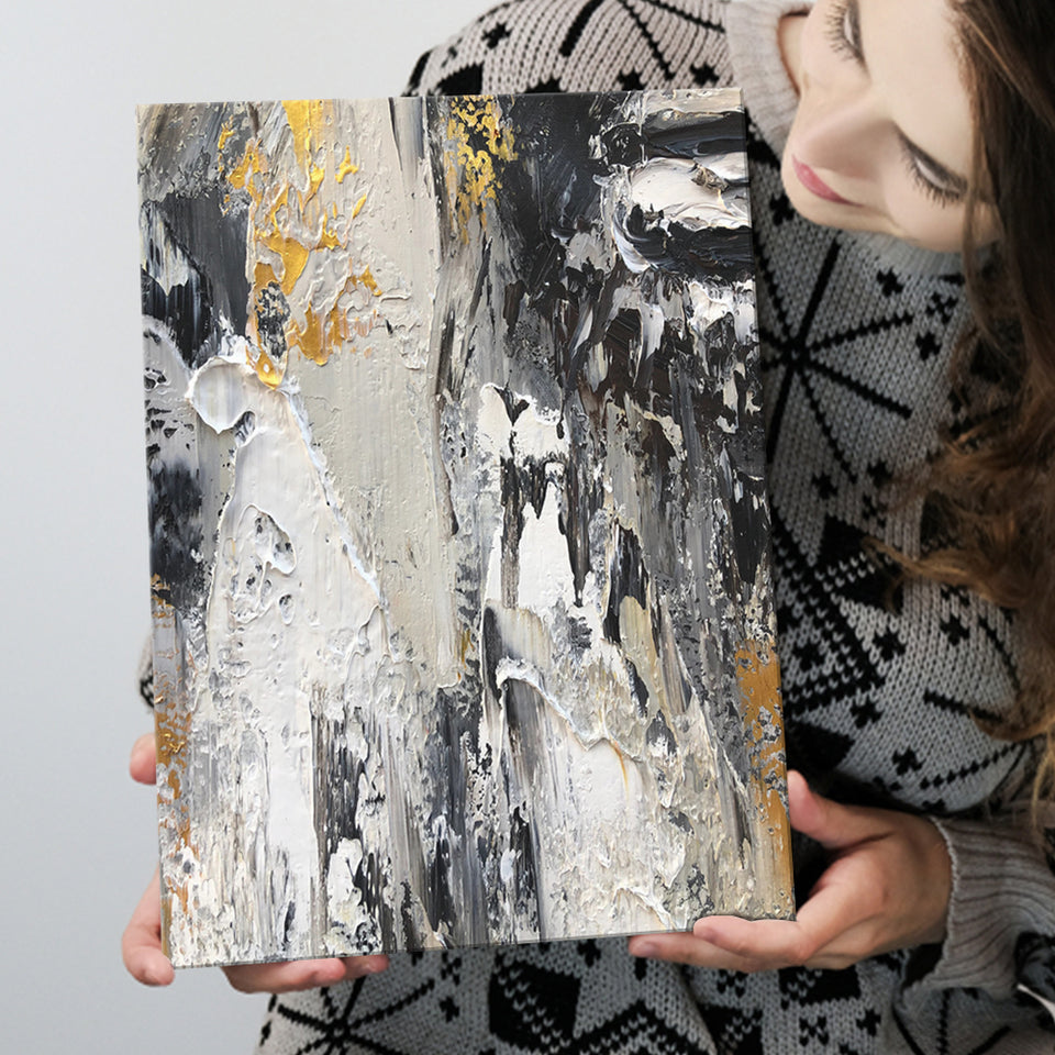 Black Gold White Large Abstract Canvas Prints Wall Art - Painting Canvas, Wall Decor, Home Decor