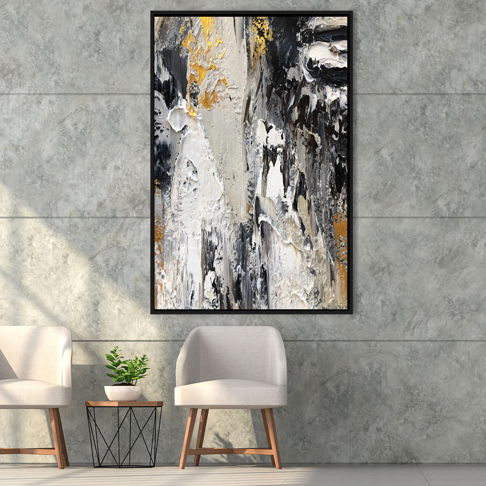 Black Gold White Large Abstract Framed Canvas Prints Wall Art - Painting Canvas, Framed Picture, Home Art Decor