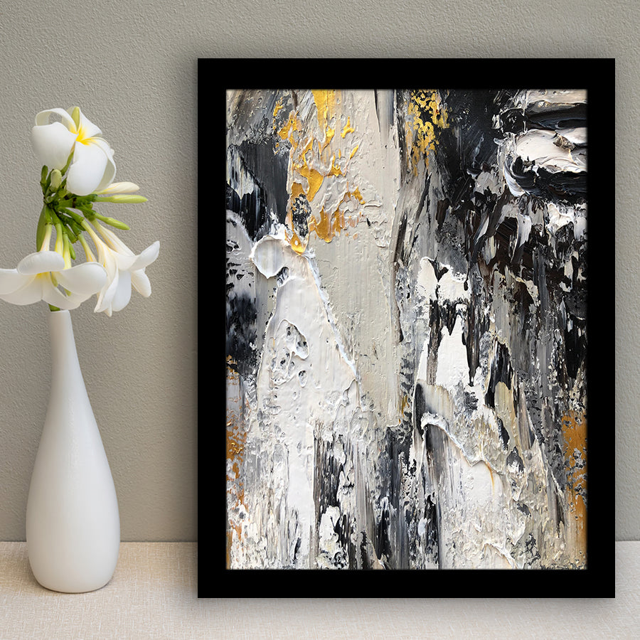 Black Gold White Large Abstract Framed Art Print Wall Decor - Painting Art, Framed Picture, Home Decor