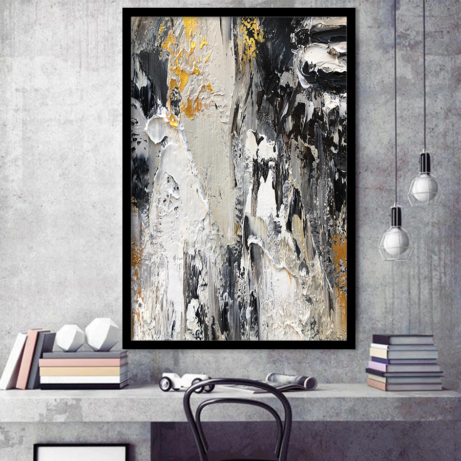 Black Gold White Large Abstract Framed Art Print Wall Decor - Painting Art, Framed Picture, Home Decor