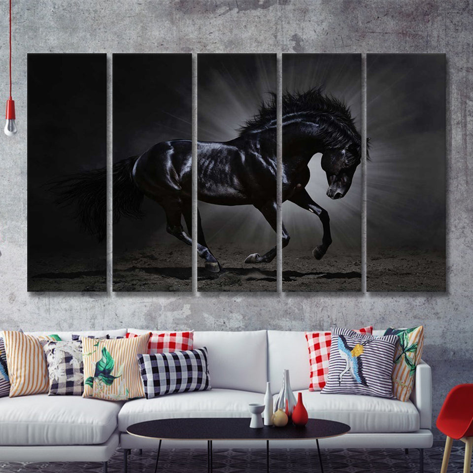 Black Horse Art 5 Piece B Canvas Prints Wall Art Decor - Painting Canvas, Multi Panels