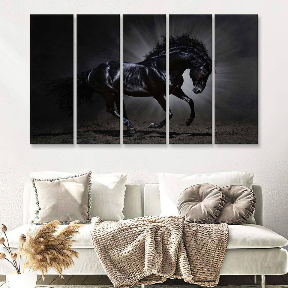 Black Horse Art 5 Piece B Canvas Prints Wall Art Decor - Painting Canvas, Multi Panels