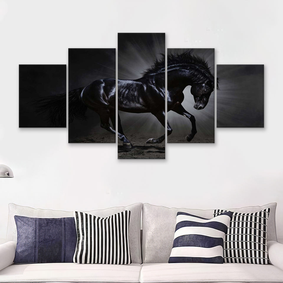 Black Horse Art 5 Piece Canvas Prints Wall Art Decor - Painting Canvas, Multi Panels