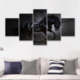 Black Horse Art 5 Piece Canvas Prints Wall Art Decor - Painting Canvas, Multi Panels
