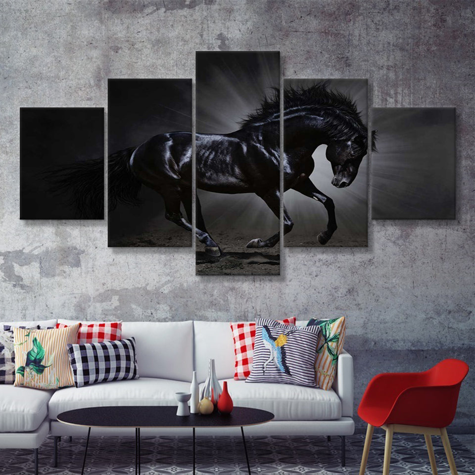 Black Horse Art 5 Piece Canvas Prints Wall Art Decor - Painting Canvas, Multi Panels