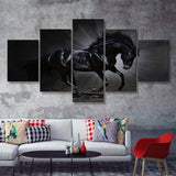 Black Horse Art 5 Piece Canvas Prints Wall Art Decor - Painting Canvas, Multi Panels