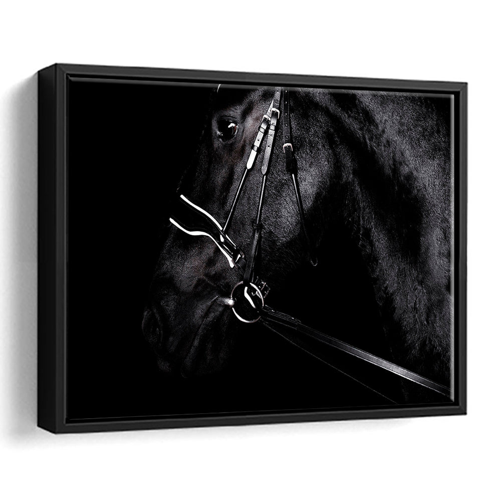Black Horse Photo Framed Canvas Prints Wall Art Decor, Framed Picture, Floating Frame