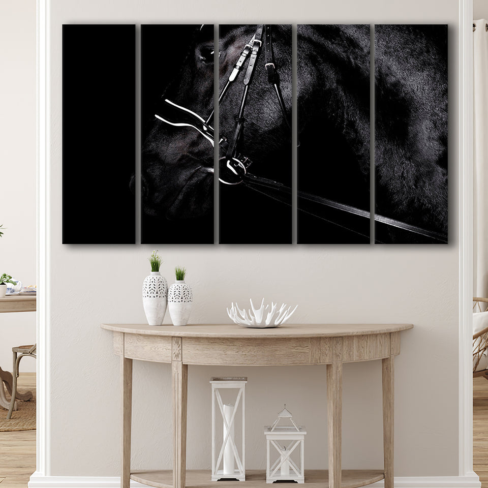 Black Horse Photo 5 Piece B Canvas Prints Wall Art, Multi Panels,Large Canvas