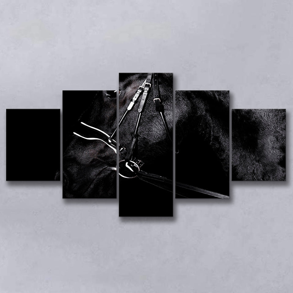 Black Horse Photo 5 Piece Canvas Prints Wall Art Decor, Multi Panels, Mixed Canvas