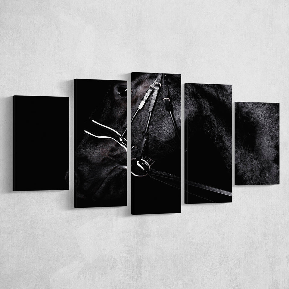 Black Horse Photo 5 Piece Canvas Prints Wall Art Decor, Multi Panels, Mixed Canvas